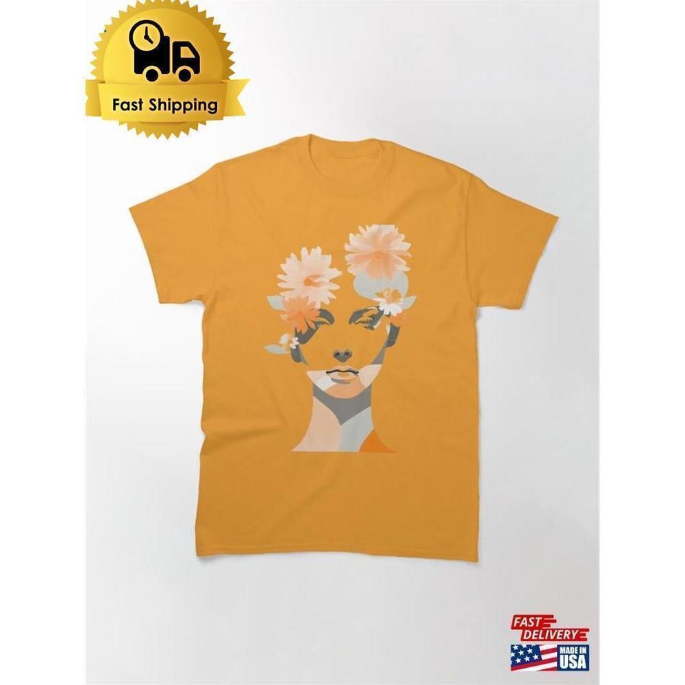 Essence Woman Silhouette Grey Orange Modern Art Classic T-Shirt